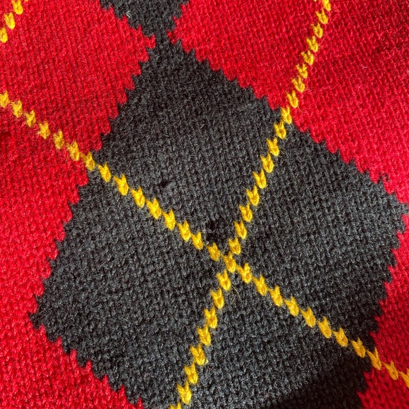 VTG 80s/90s Jantzen Red/Black Argyle Chunky Knit Crewneck Fisherman Sweater - Picture 10 of 12